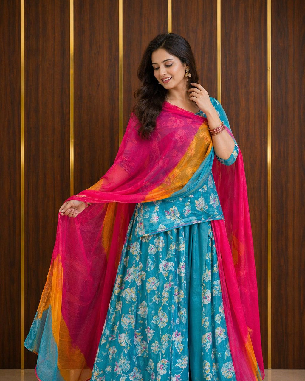 Printed Cotton Poshak with Sharbati Odhani